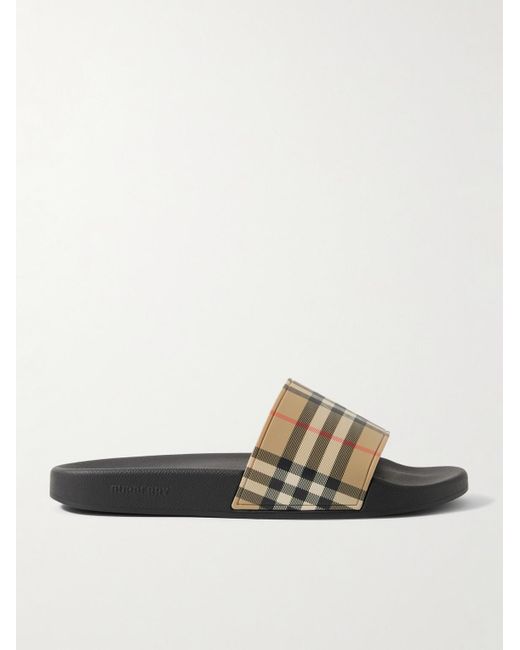 Burberry White Checked Rubber Slides for men