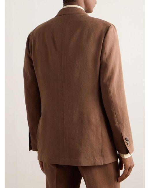 Thom Sweeney Brown Unstructured Double-breasted Linen Suit Jacket for men
