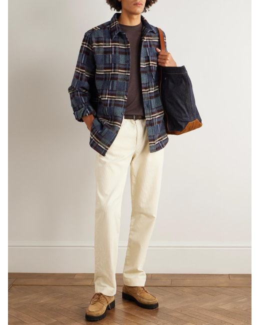 Portuguese Flannel Blue Virgo Ii Checked Merino Wool Overshirt for men