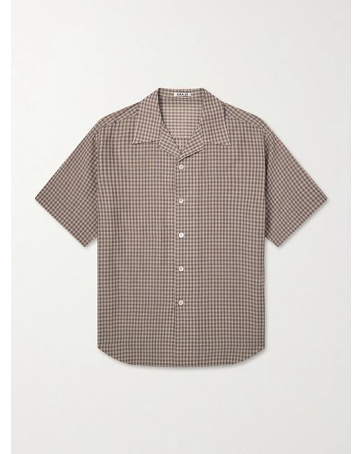 Auralee Gray Camp-Collar Checked Cotton Shirt for men