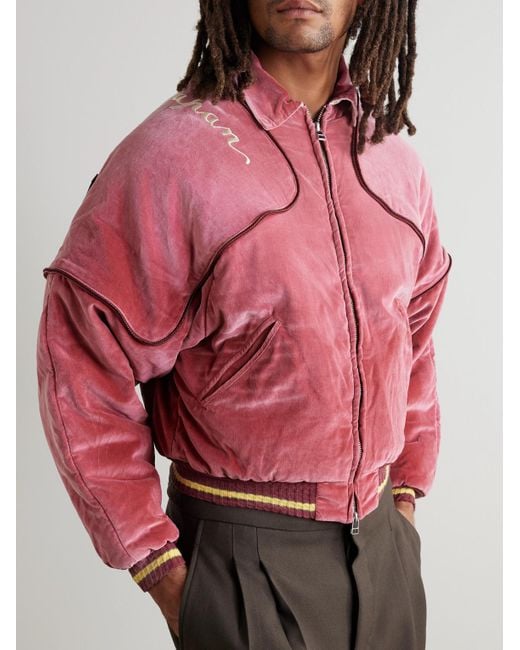 Kapital Pink Logo-Embroidered Zip-Detailed Cotton-Velvet Bomber Jacket for men