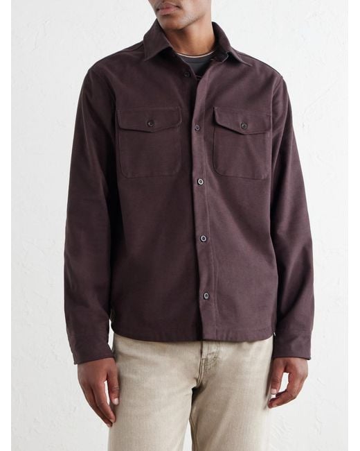 Mr P. Purple Cotton-Blend Moleskin Shirt for men