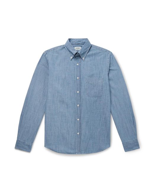 Hartford Blue Button-Down Collar Cotton-Chambray Shirt for men