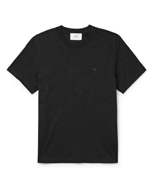 AMI Black Logo-embroidered Cotton-jersey T-shirt for men