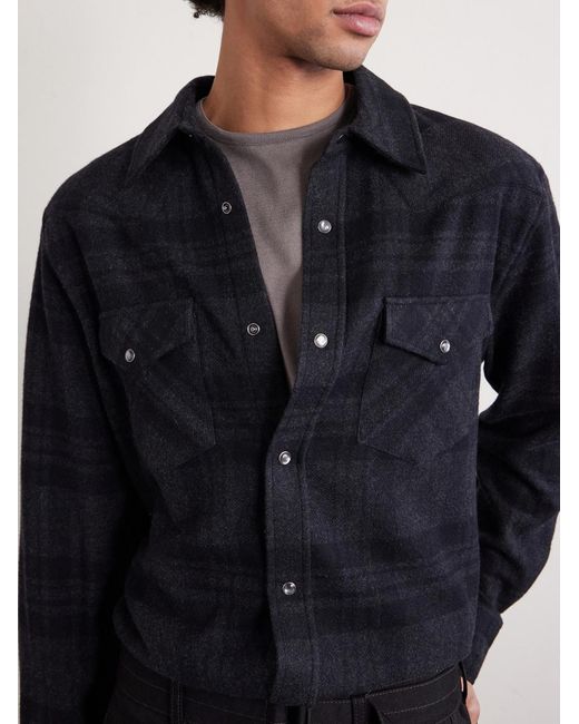 Nili Lotan Blue Travis Checked Cashmere Shirt for men