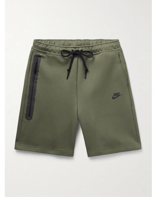 Shorts a gamba dritta in Tech Fleece di misto cotone con coulisse di Nike in Green da Uomo