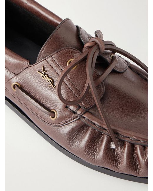 Saint Laurent Brown Le Loafer Monogram Logo-appliquéd Leather Loafers for men