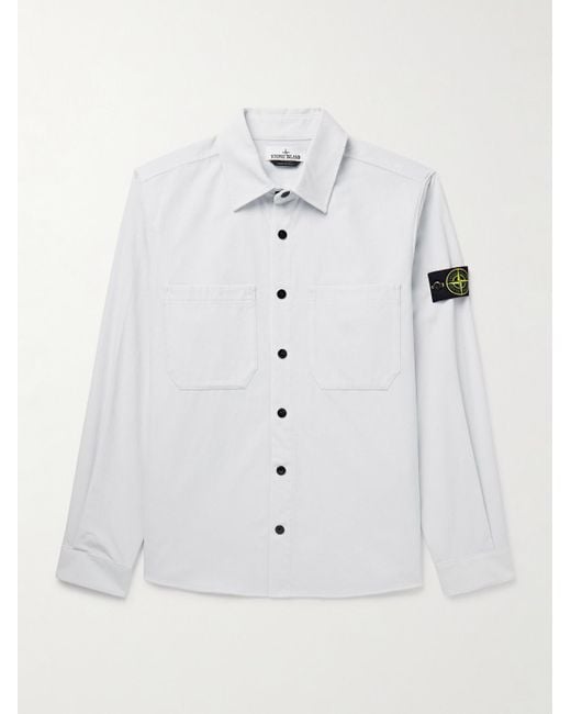 Stone Island Hemd aus "Micro Corduroy"-Material aus Baumwolle mit Logoapplikation in White für Herren