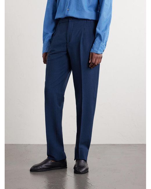 Rubinacci Blue Straight-leg Linen Trousers for men