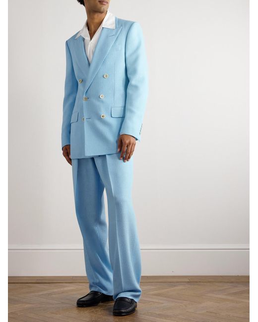 Tom Ford Blue Double-breasted Sequinned Wool-blend Suit Jacket for men