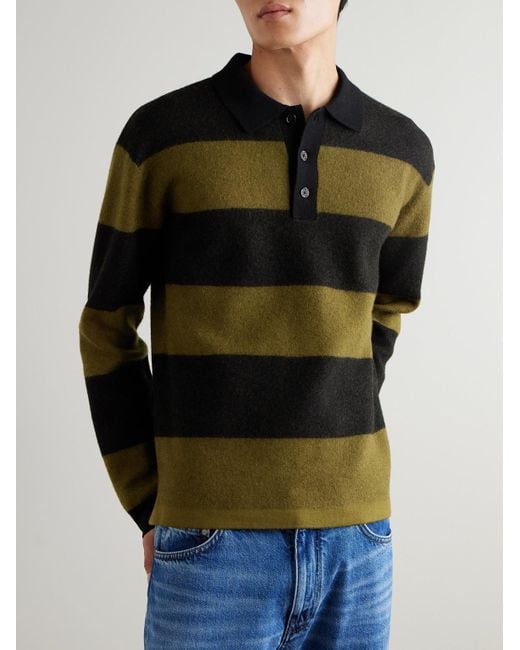 NN07 Green Rugby 60017 Striped Wool Polo Shirt for men