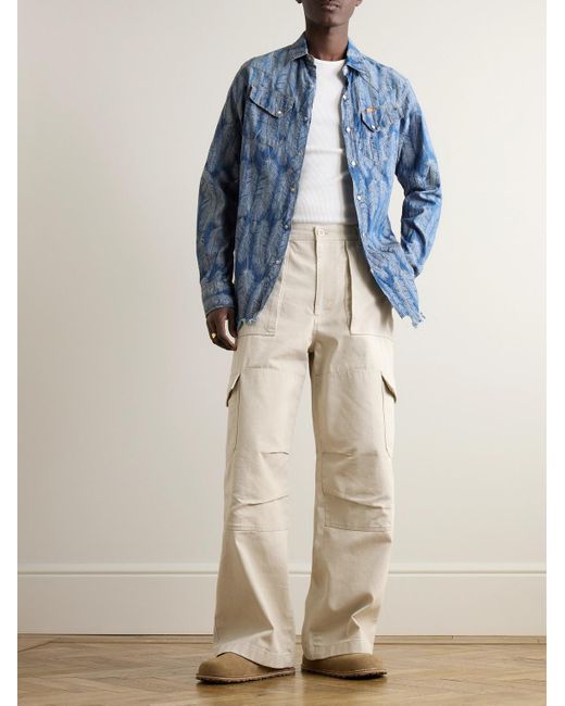 Kapital Magpie Distressed Denim-Jacquard Western Shirt in Kapital Magpie Distressed Denim-Jacquard Western Shirt in