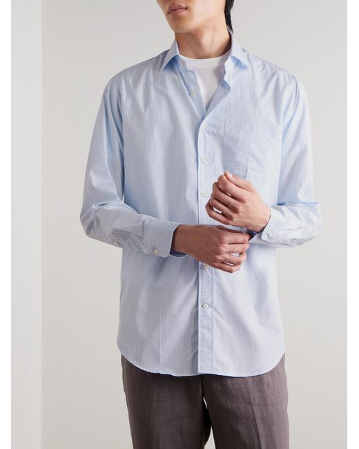 Spread-Collar Checked Cotton-Poplin Shirt di Sid Mashburn in Blue da Uomo