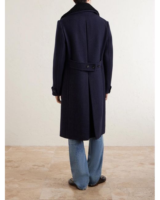 Private White V.c. Blue The Admiral's Great Shearling-Trimmed Merino Wool And Cashmere-Blend Coat for men
