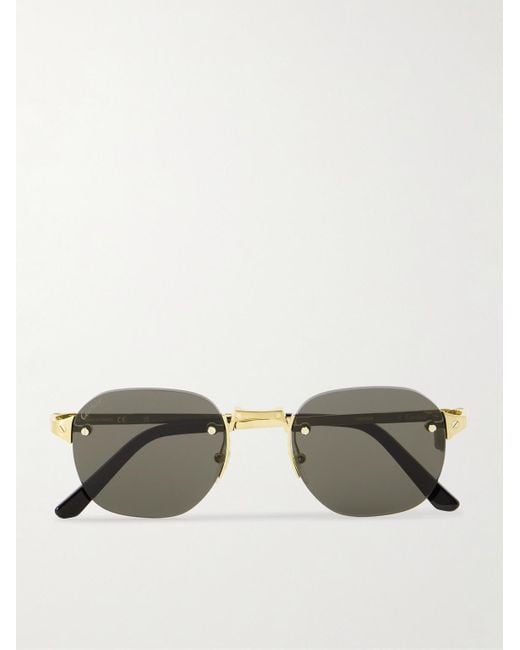Cartier Metallic Santos De Cartier Rimless Oval-frame Gold-tone Sunglasses for men