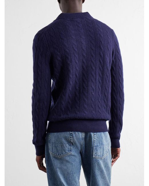 Polo Ralph Lauren Blue Cable-Knit Wool And Cashmere-Blend Polo Sweater for men