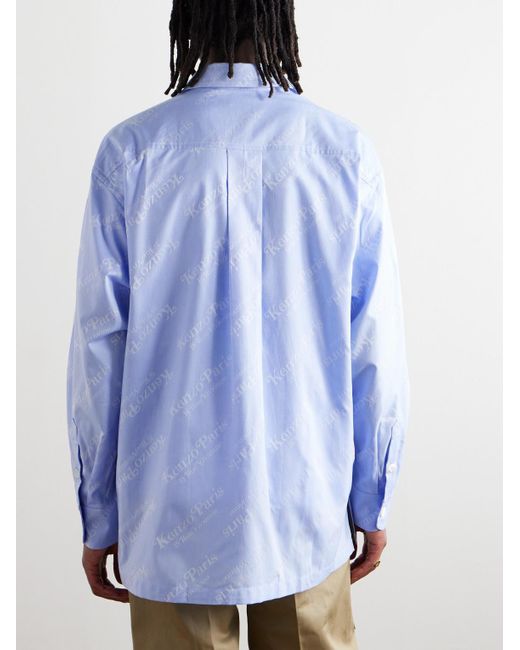 KENZO Blue Verdy Oversized Logo-jacquard Cotton Shirt for men