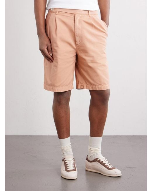Brunello Cucinelli White Straight-Leg Pleated Cotton Shorts for men