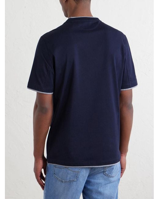 Brunello Cucinelli Blue Layered Cotton-Jersey T-Shirt for men