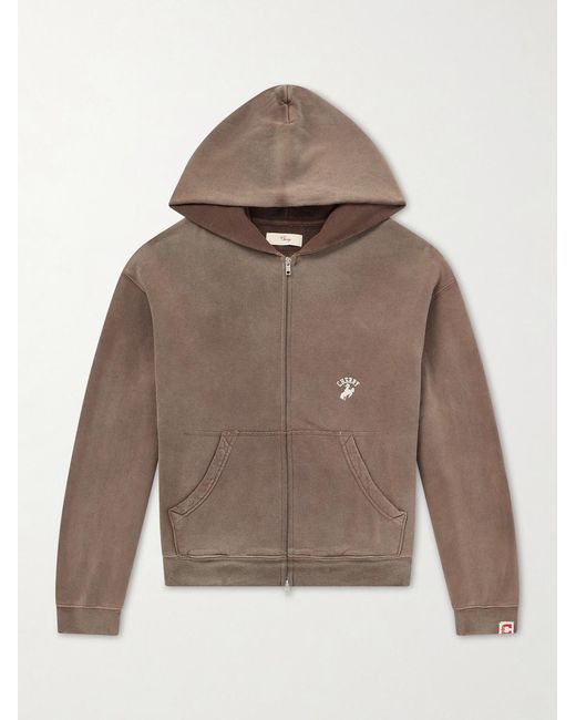 CHERRY LA Brown Logo-Embroidered Paint-Splattered Cotton-Jersey Hoodie for men