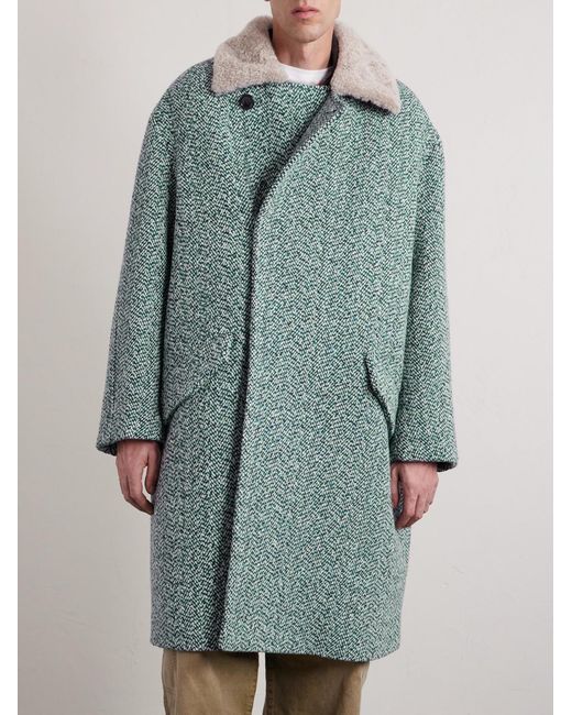 Zegna Blue Double-breasted Wool And Cashmere-blend Tweed Coat for men