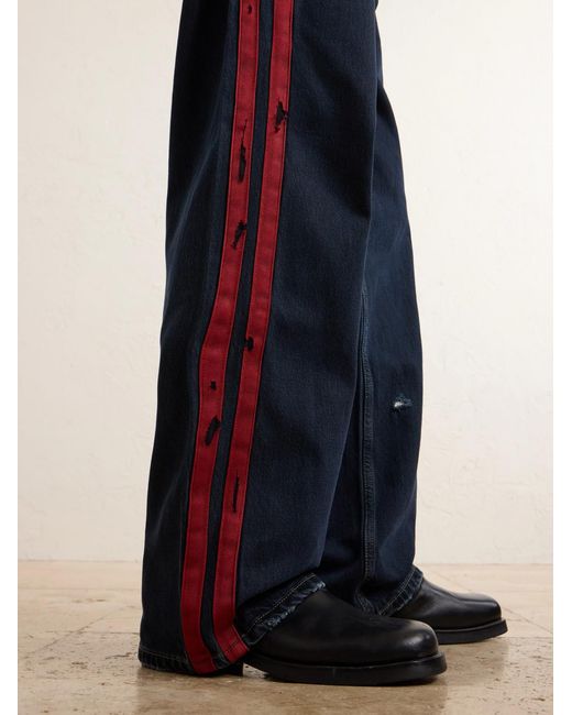 NAHMIAS Blue Destroyed Wide-Leg Striped Jeans for men