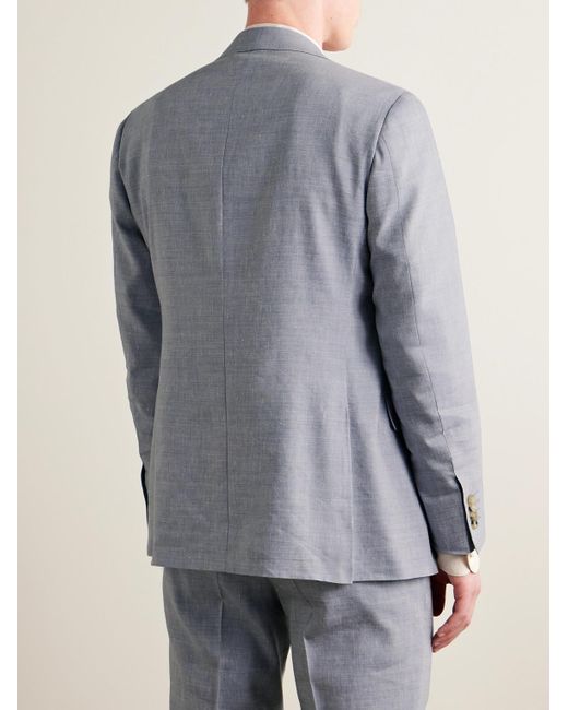 Canali Blue Kei Slim-fit Linen And Wool-blend Suit Jacket for men