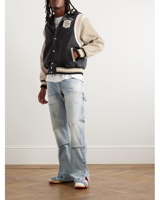 Rhude Blue Embroidered Canvas Varsity Jacket for men