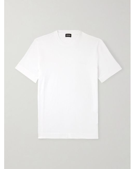 Zegna White Slim-fit Logo-embroidered Cotton-jersey T-shirt for men