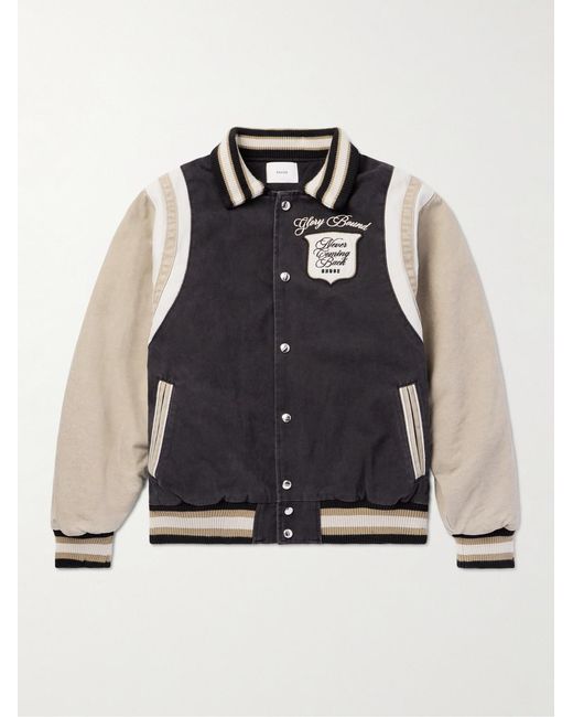 Rhude Blue Embroidered Canvas Varsity Jacket for men