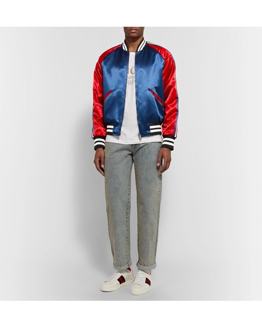 Gucci Stripe Reversible Acetate Bomber in Blue for Men | Lyst Australia