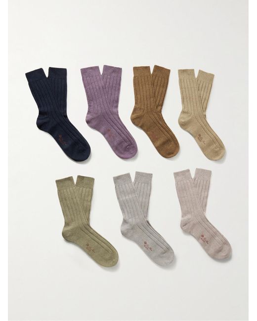 Loro Piana White Weekly Bobby Set Of Seven Ribbed Cashmere-Blend Socks for men