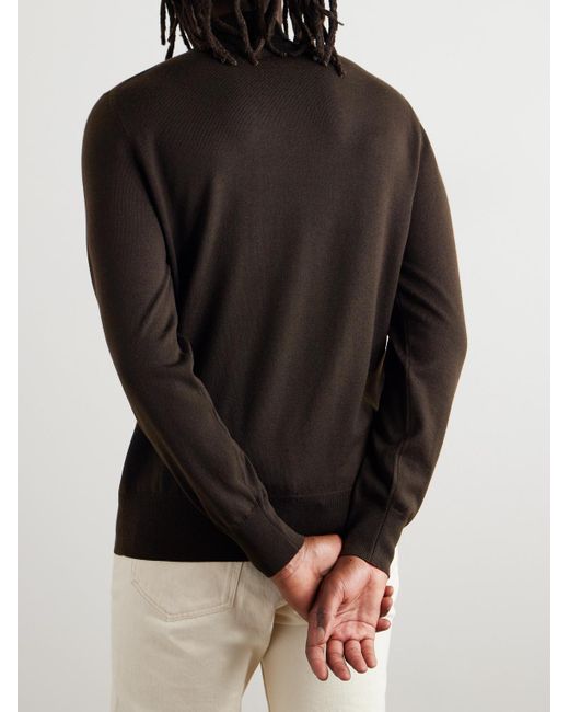 Mr P. Black Merino Wool Mock-Neck Sweater for men
