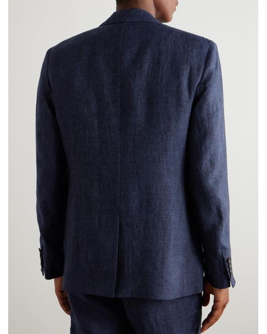 Mr P. Blue Unstructured Linen-Chambray Suit Jacket for men