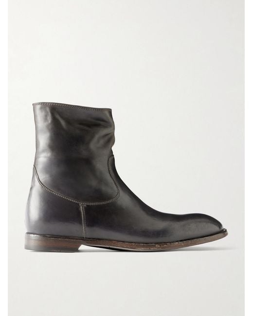 Officine Creative Black Leather Biker Boots for men
