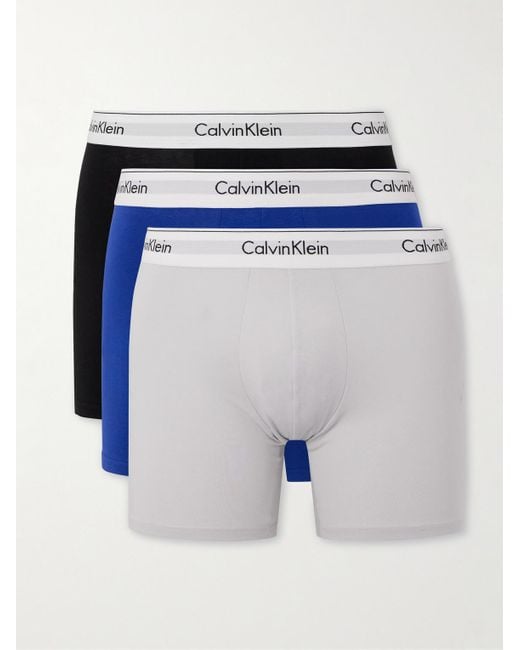 Calvin Klein Blue Three-pack Stretch-cotton Boxer Briefs for men