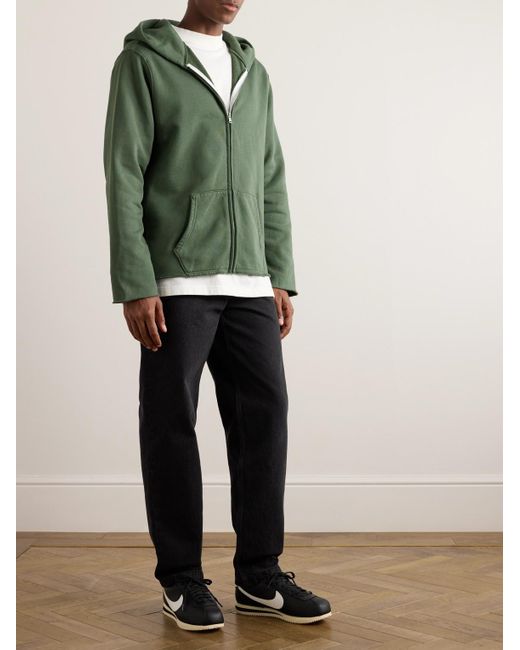 Les Tien Kapuzenjacke aus Baumwoll-Jersey mit Distressed-Details in Stückfärbung in Green für Herren