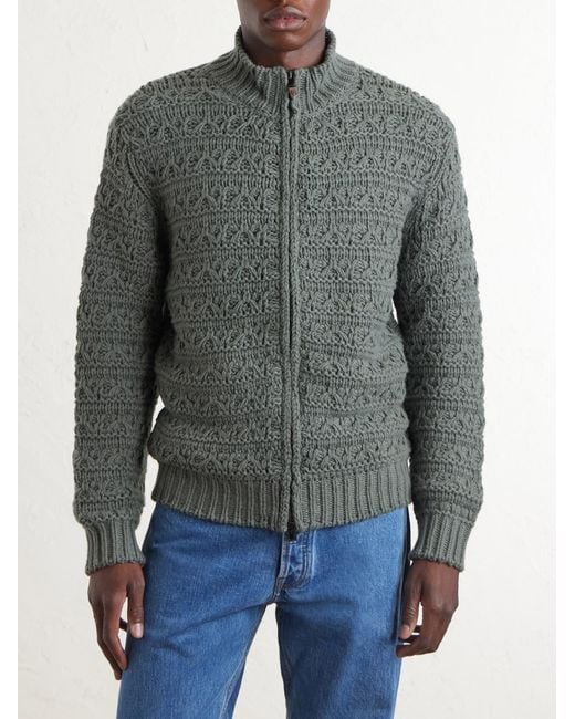 Canali Gray Alpaca-Blend Zip-Up Sweater for men