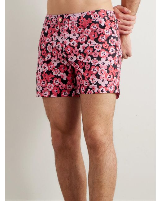 Tom Ford Red Floral-Print Slim-Fit Short-Length Swim Shorts for men