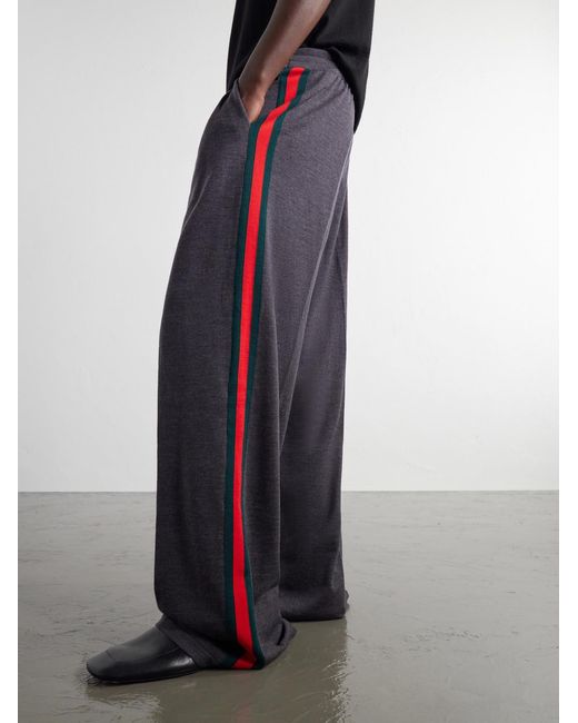 Gucci Blue Webbing-Trimmed Straight-Leg Wool Trousers for men