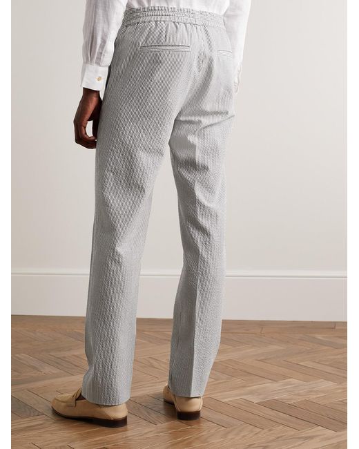 Loro Piana Gray Slim-Fit Straight-Leg Striped Wool-Blend Seersucker Trousers for men