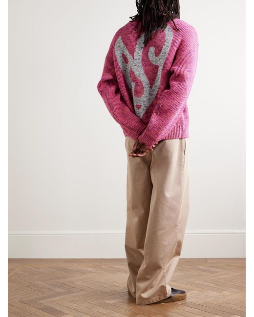 Acne Pink Metallic Ribbed-Knit Sweater for men