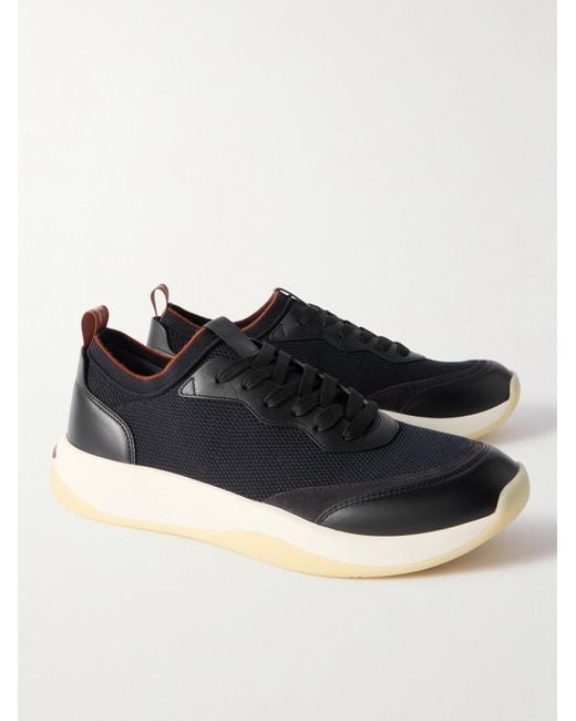 Loro Piana Blue 410 Lp Walk Leather-Trimmed Wish Wool Sneakers for men