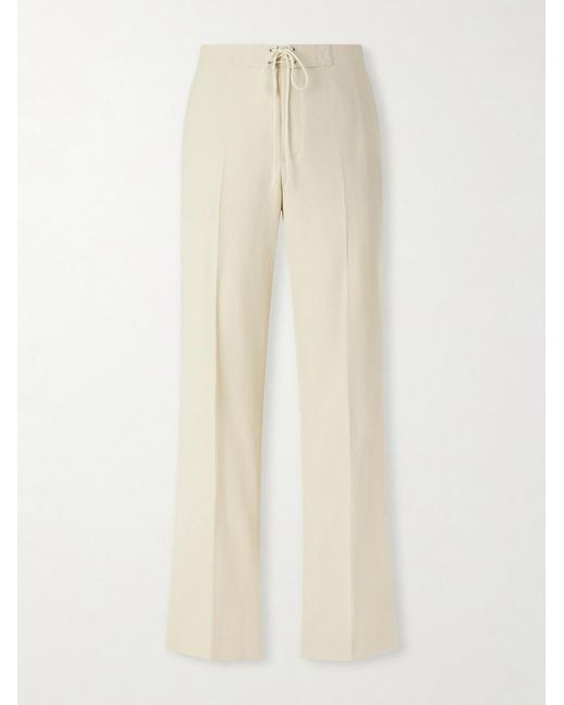 Auralee Natural Straight-Leg Wool, Cotton And Linen-Blend Oxford Drawstring Trousers for men