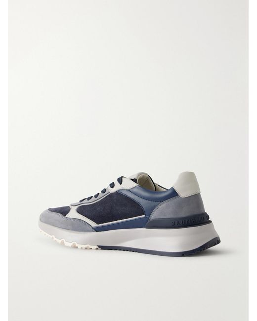 Brunello Cucinelli Blue Leather And Suede Sneakers for men