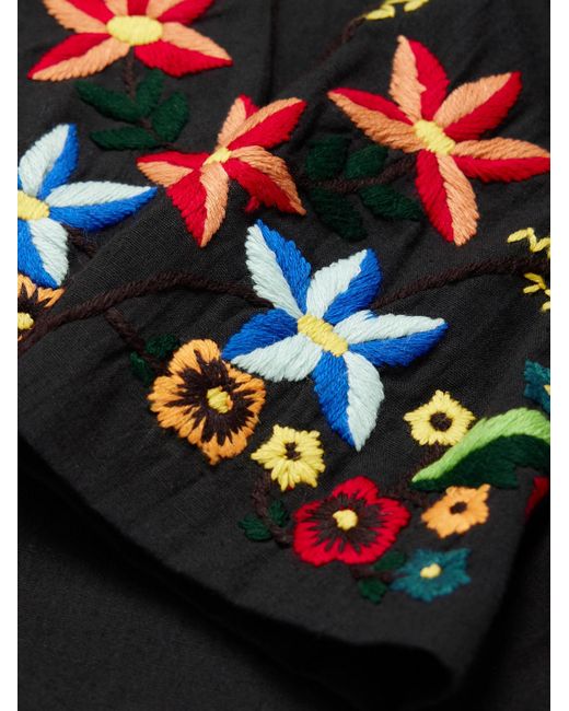 YMC Black Idris Convertible-collar Embroidered Cotton And Linen-blend Shirt for men