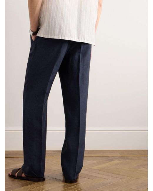 Brioni Blue Asolo Straight-leg Linen Drawstring Trousers for men