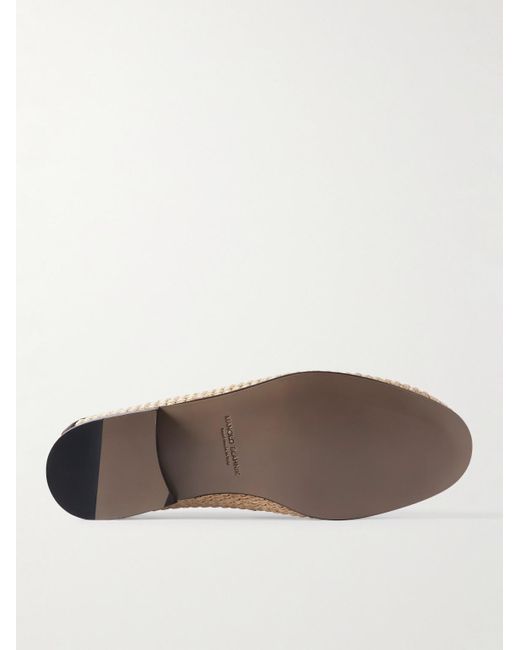 Manolo Blahnik Natural Padstow Collapsible-Heel Leather-Trimmed Raffia Loafers for men