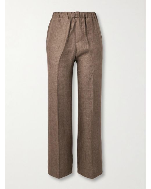 Piacenza 1733 Brown Straight-Leg Linen Trousers for men