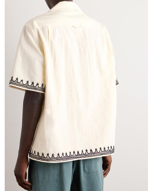 Alanui Natural Akasha Camp-collar Embroidered Striped Cotton-blend Shirt for men
